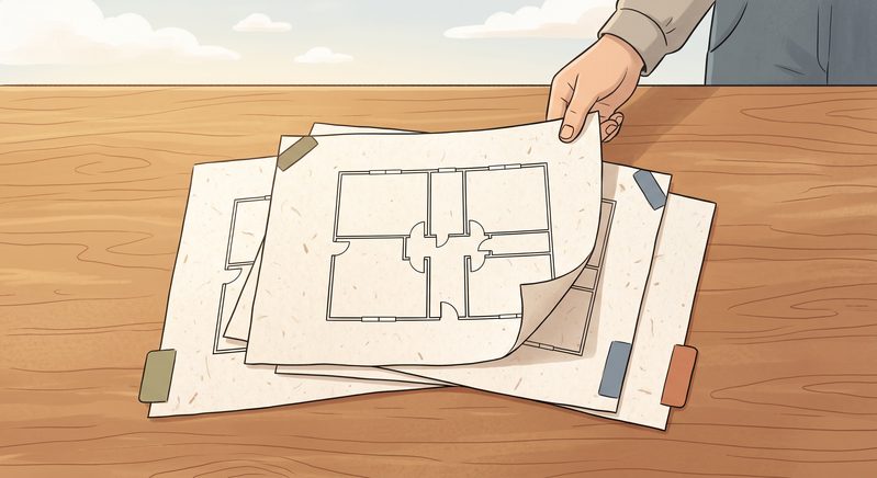 同じ図面が数枚、少しずつずれて重ねられている